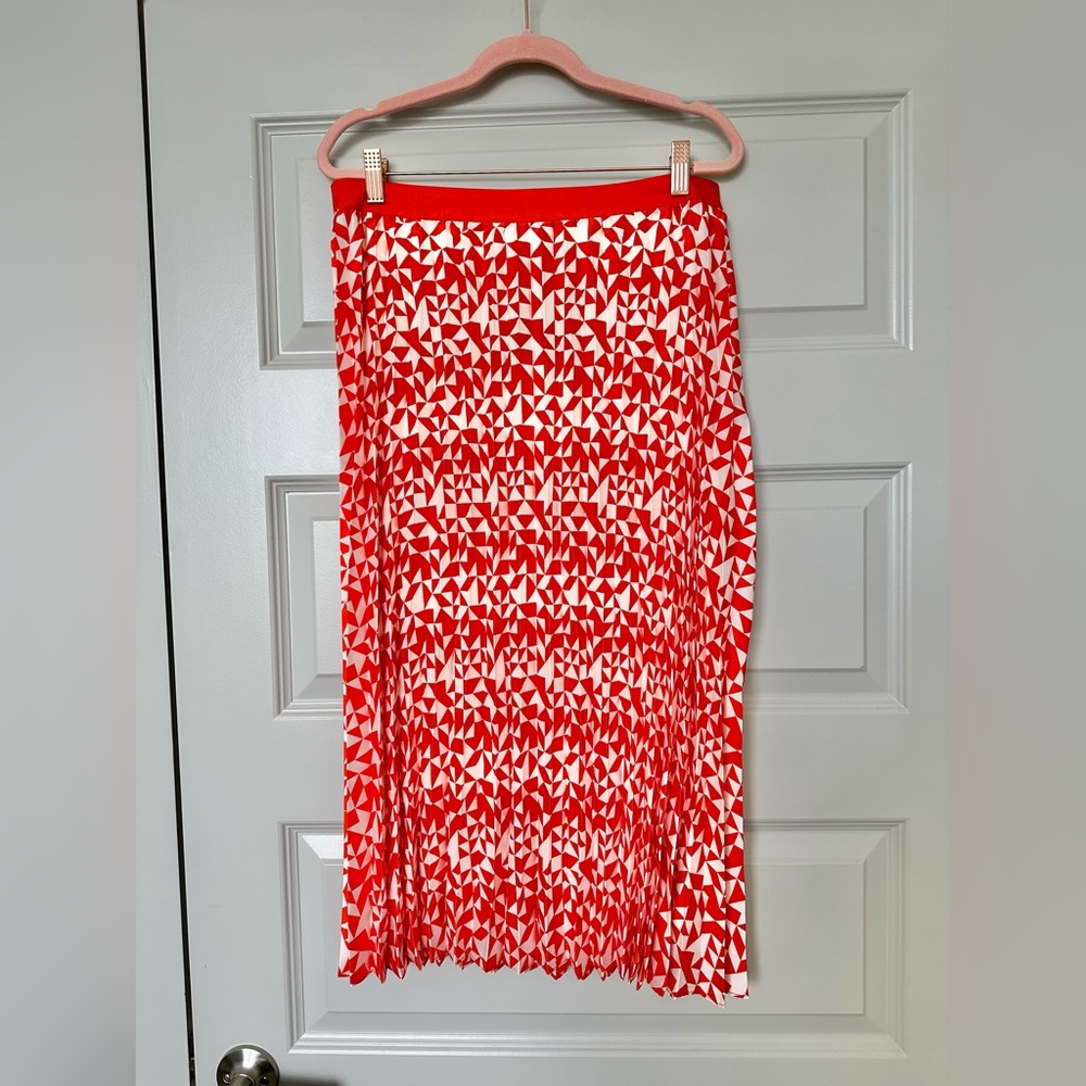 Orange Geometric Print Pleated Skirt